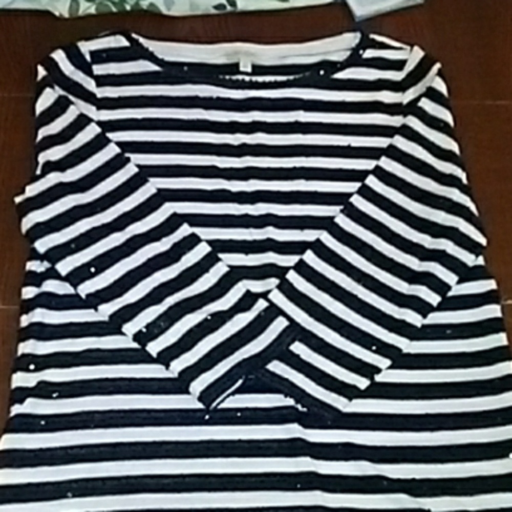 Talbots womens navy and cream sequin top
